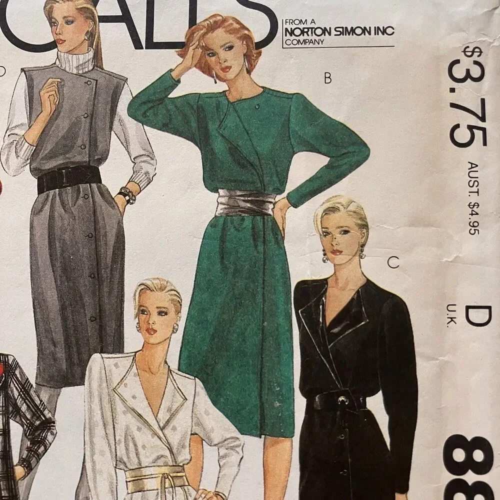 McCall Sewing Pattern 8813 Women’s Dresses Size 12,‎ 14 & 16 Vintage Uncut
